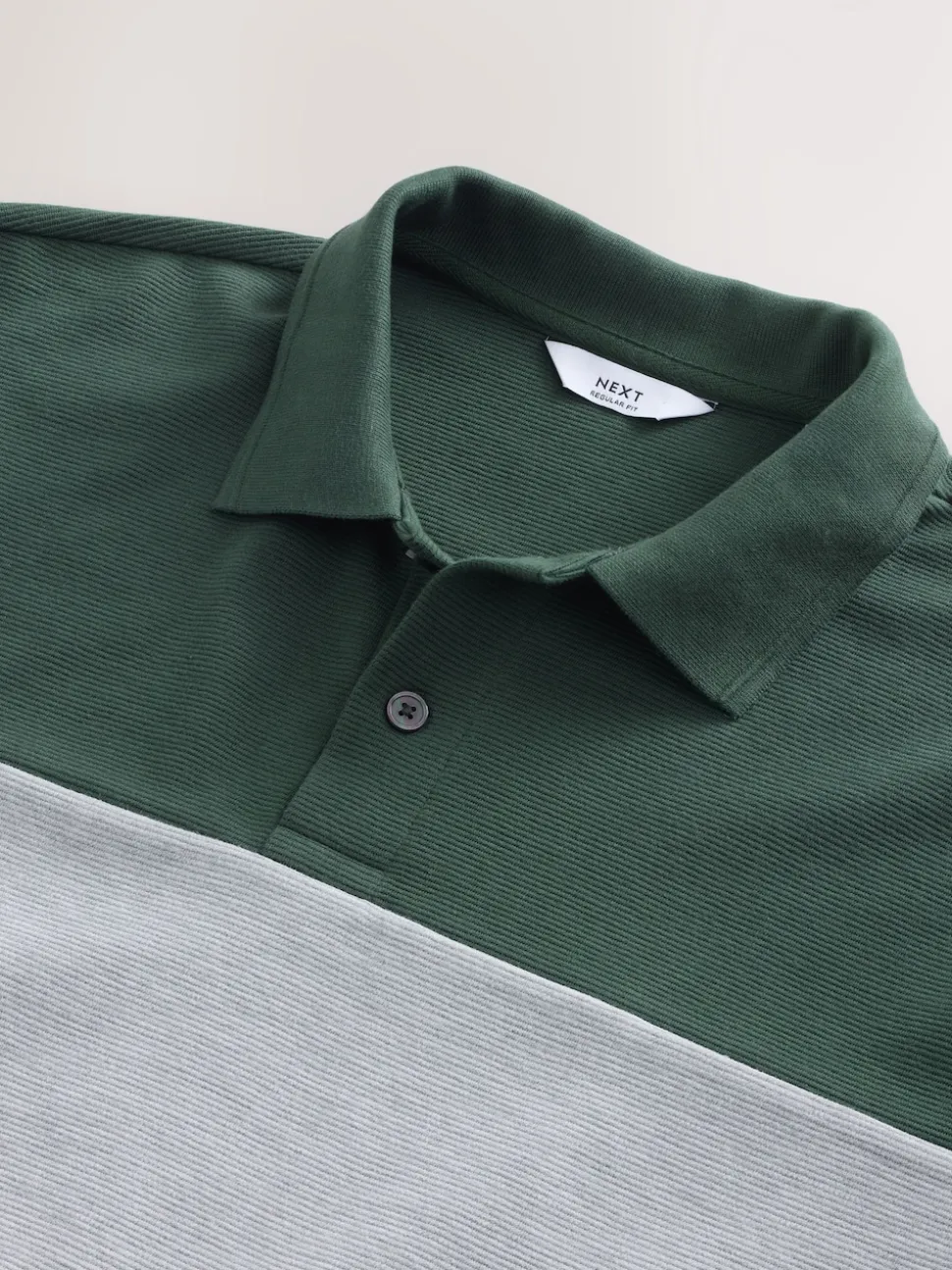 Green/Grey 100% Cotton Short Sleeve Button Up Block Polo Shirt