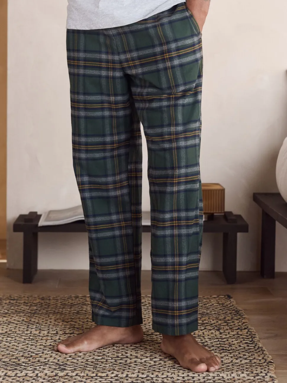 Green/Grey Marl Check Woven Short Sleeve Pyjamas Set