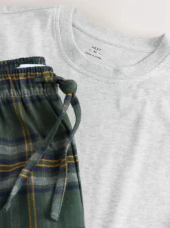 Green/Grey Marl Check Woven Short Sleeve Pyjamas Set
