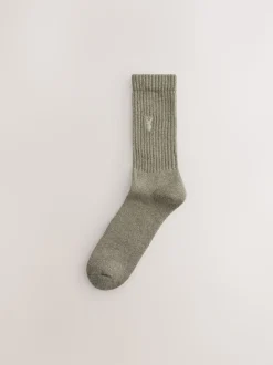 Green/Neutral Stag Embroidered Heavyweight Socks 10 Pack