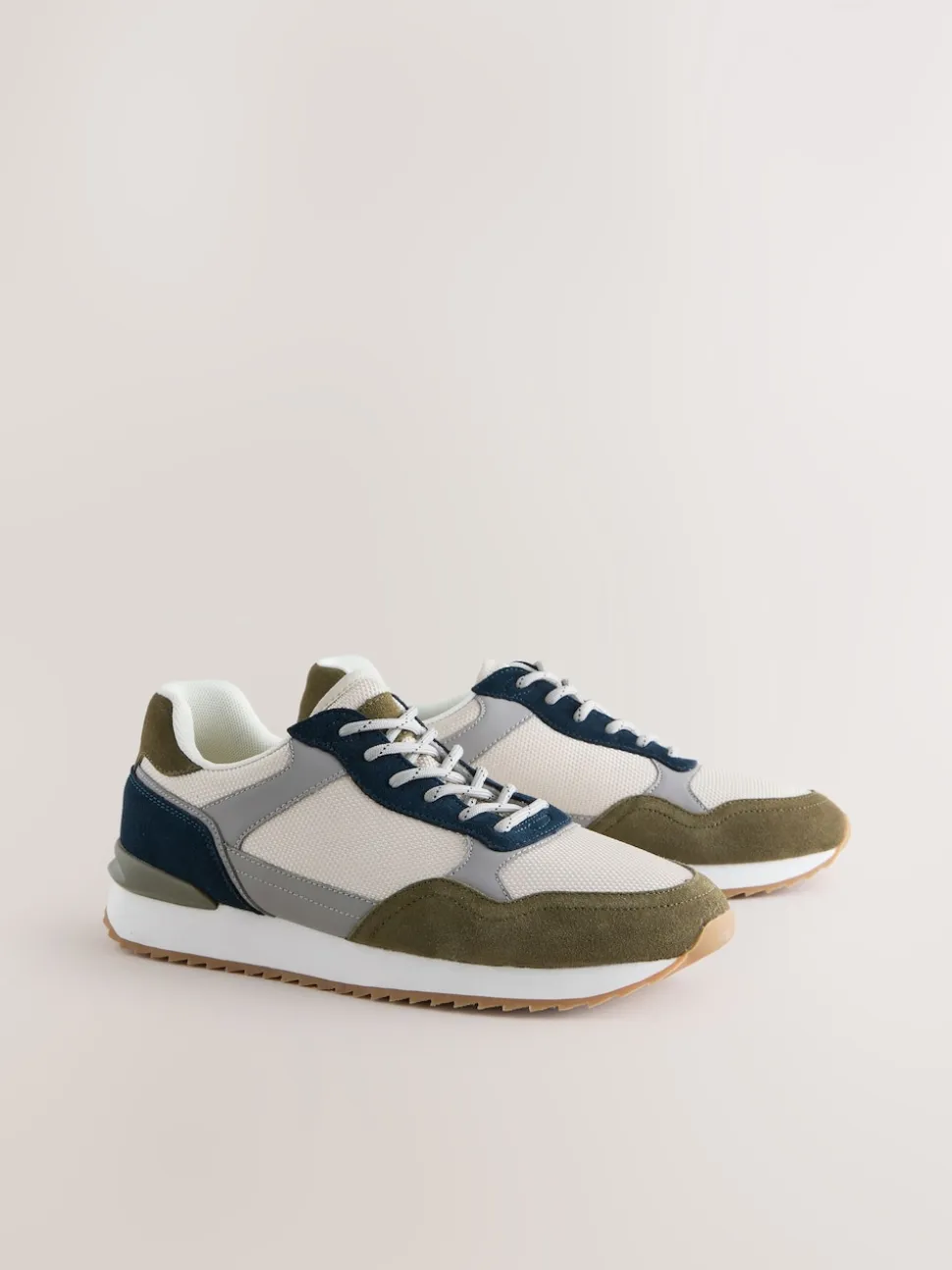 Green/White Trainers with Suede Trim
