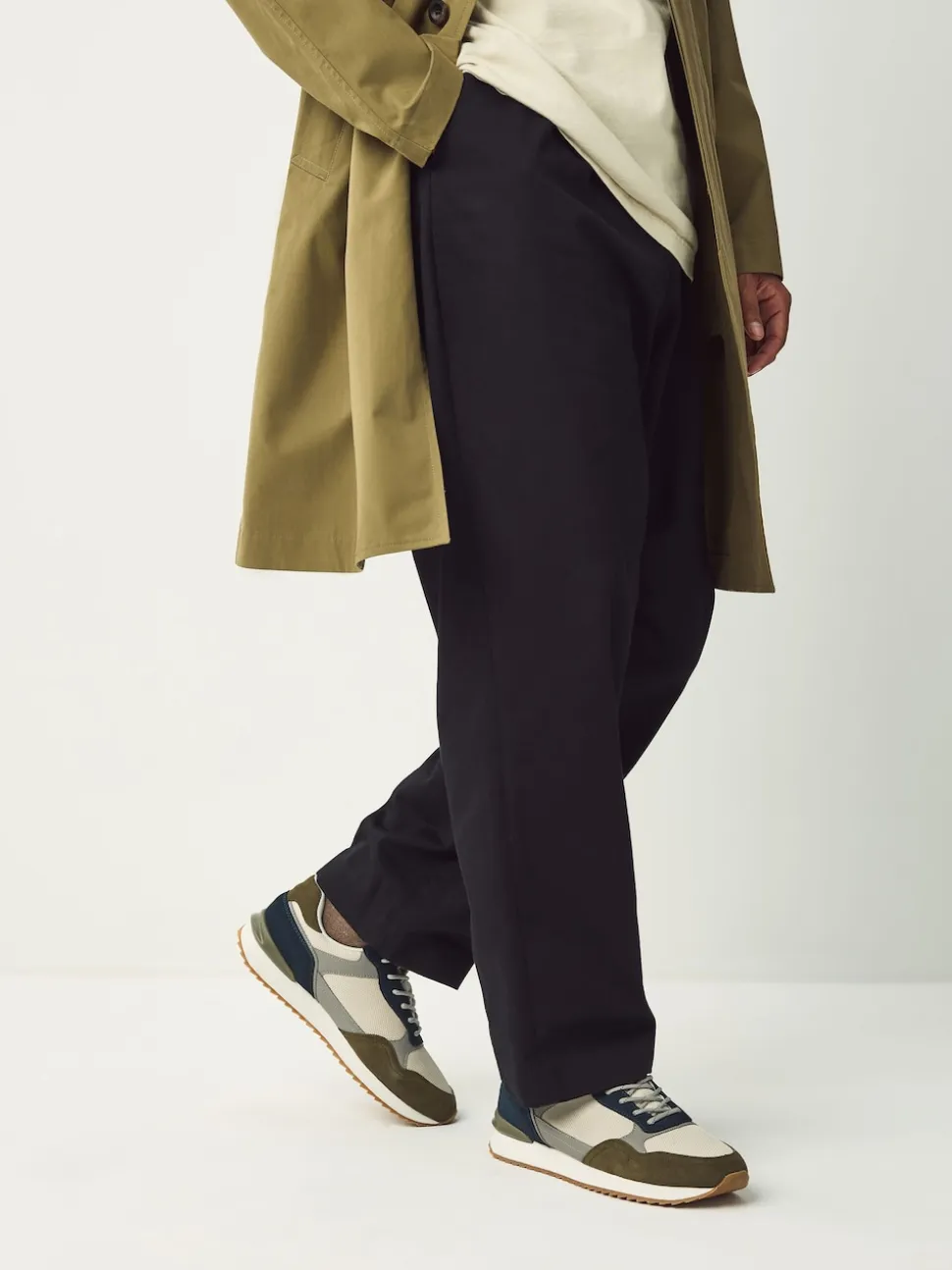 Green/White Trainers with Suede Trim
