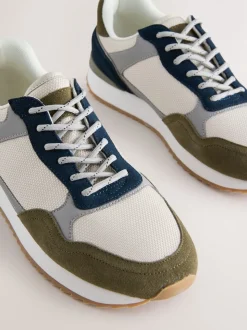 Green/White Trainers with Suede Trim