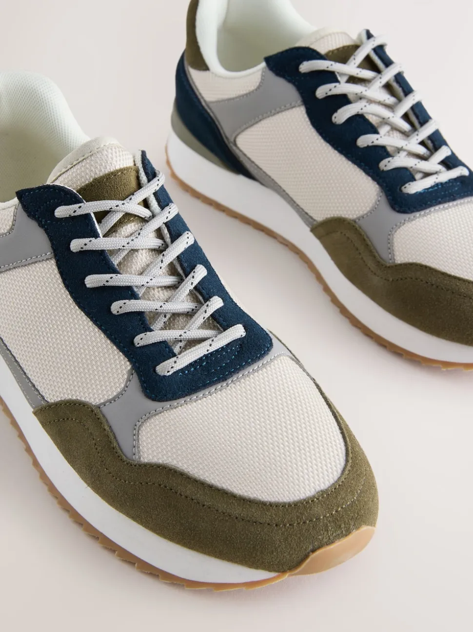 Green/White Trainers with Suede Trim