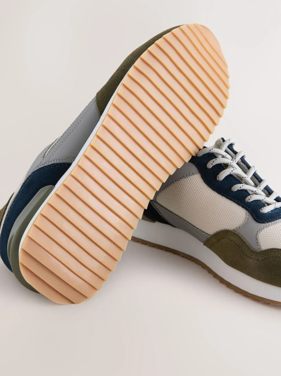 Green/White Trainers with Suede Trim