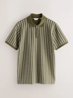 Green/White Vertical Stripe Quarter Zip Polo Shirt