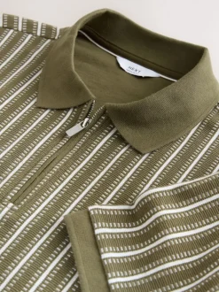 Green/White Vertical Stripe Quarter Zip Polo Shirt