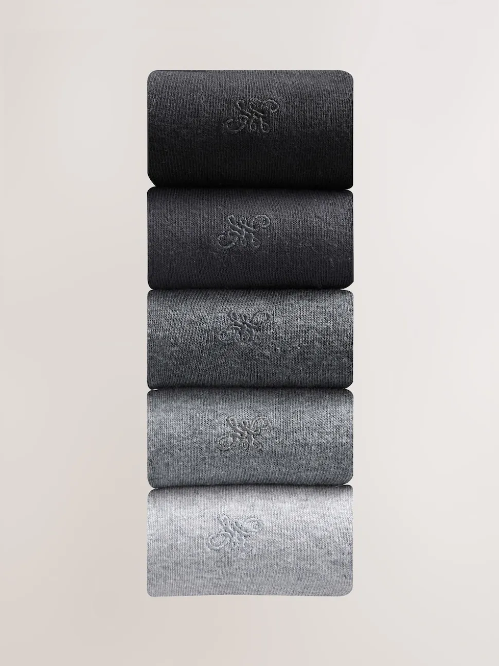 Grey 5 Pack Embroidered Lasting Fresh Socks