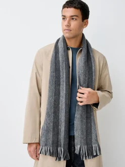 Grey Black/White Stripe Knitted Scarf