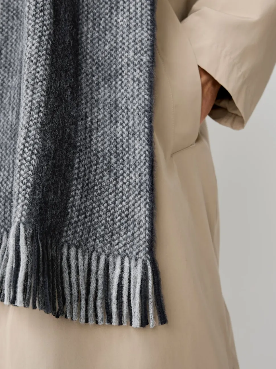 Grey Black/White Stripe Knitted Scarf