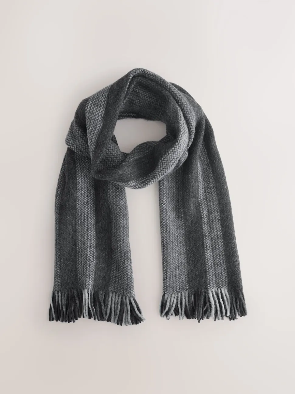 Grey Black/White Stripe Knitted Scarf