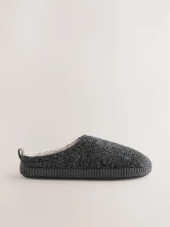 Grey Boucle Soft Mule Slippers