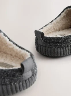 Grey Boucle Soft Mule Slippers