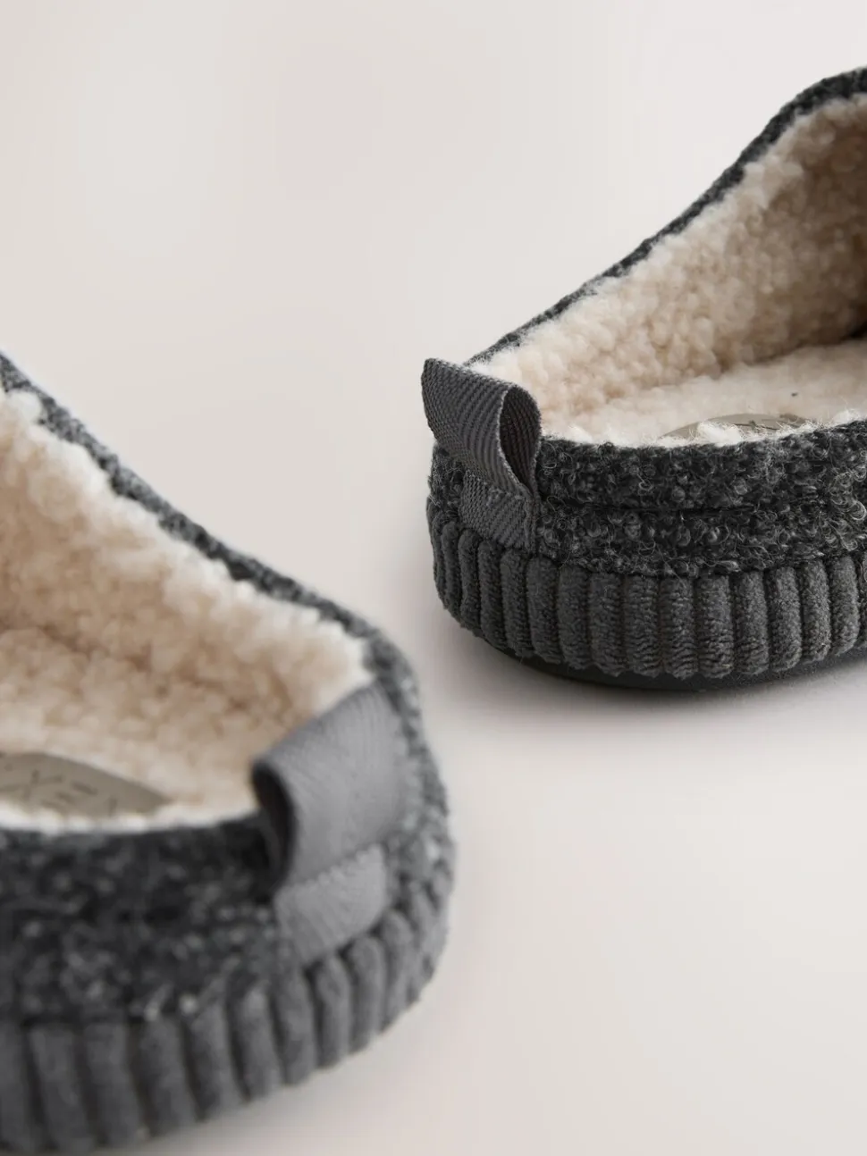 Grey Boucle Soft Mule Slippers
