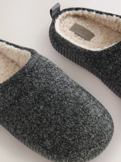 Grey Boucle Soft Mule Slippers