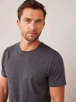 Grey Charcoal Marl Regular Fit Essential Crew Neck Cotton T-Shirt