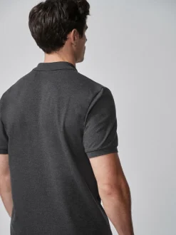 Grey Charcoal Regular Fit Short Sleeve Pique Polo Shirt