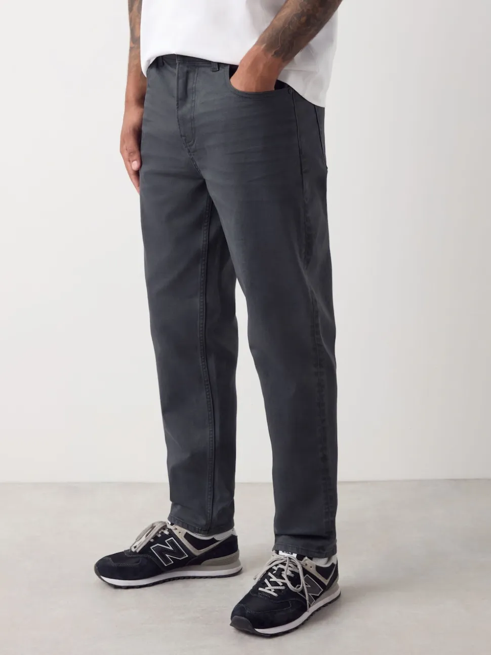 Grey Charcoal Regular Tapered Fit Classic Stretch Jeans