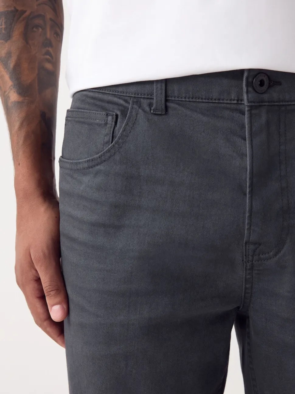 Grey Charcoal Regular Tapered Fit Classic Stretch Jeans