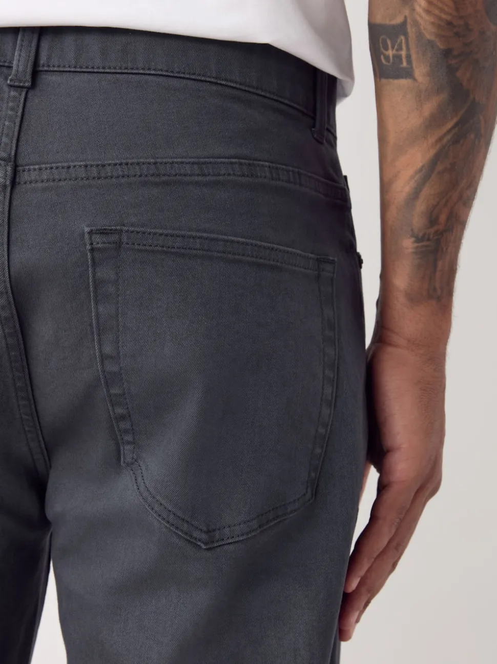 Grey Charcoal Regular Tapered Fit Classic Stretch Jeans