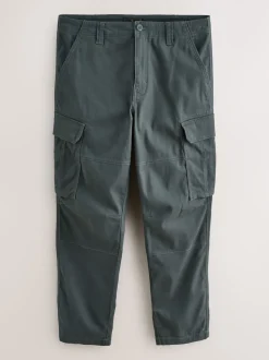 Grey Charcoal Regular Tapered Fit Cotton Stretch Cargo Trousers