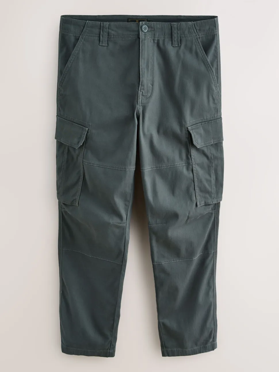 Grey Charcoal Regular Tapered Fit Cotton Stretch Cargo Trousers