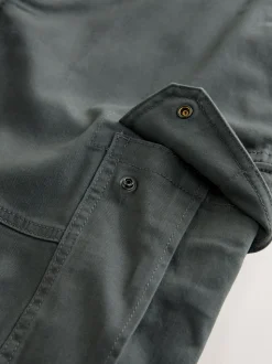 Grey Charcoal Relaxed Fit Cotton Stretch Cargo Trousers