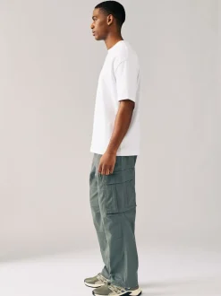 Grey Charcoal Relaxed Fit Cotton Stretch Cargo Trousers