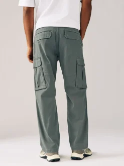 Grey Charcoal Relaxed Fit Cotton Stretch Cargo Trousers