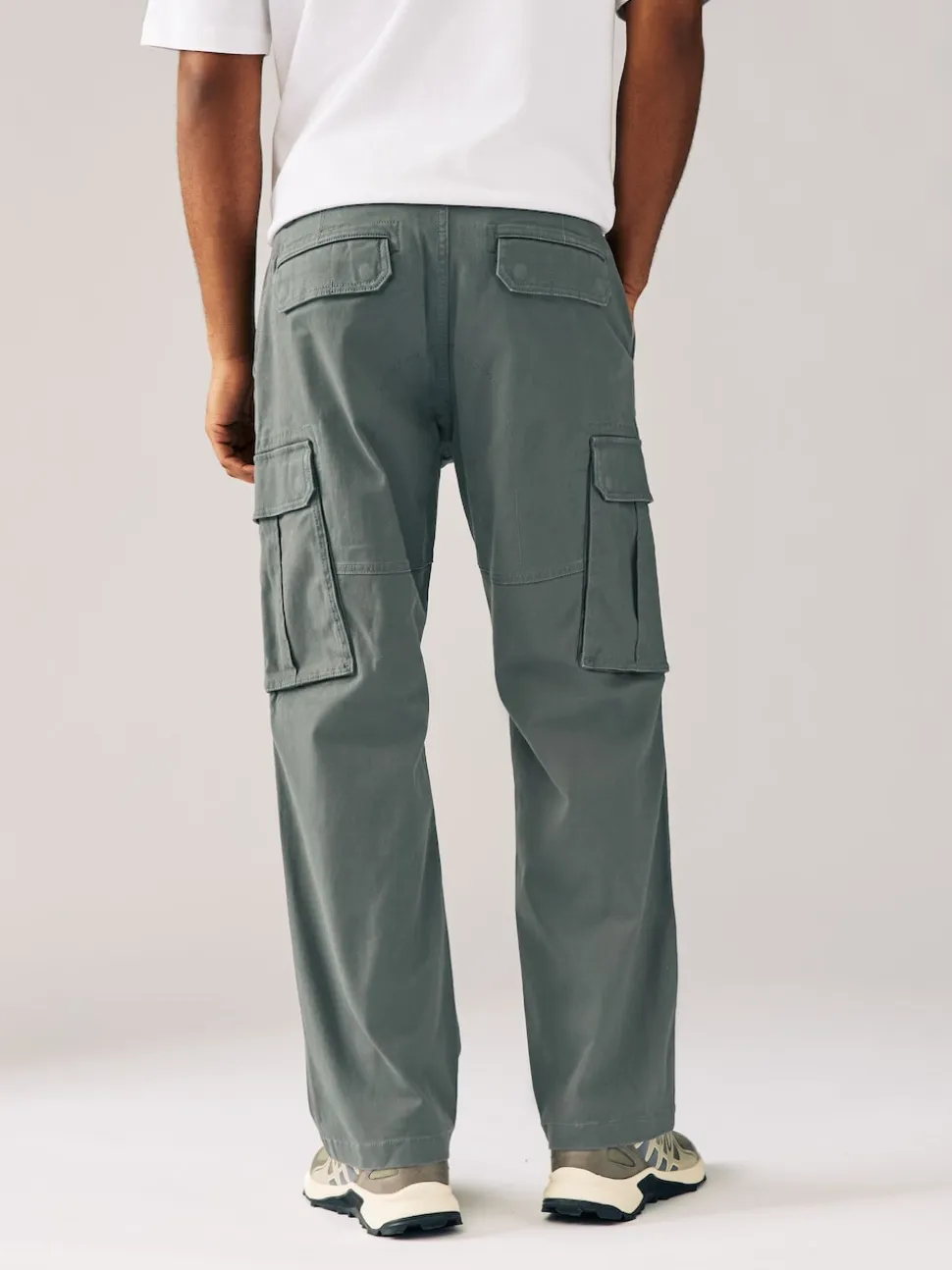 Grey Charcoal Relaxed Fit Cotton Stretch Cargo Trousers