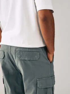 Grey Charcoal Relaxed Fit Cotton Stretch Cargo Trousers
