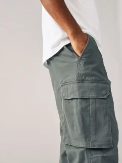 Grey Charcoal Relaxed Fit Cotton Stretch Cargo Trousers