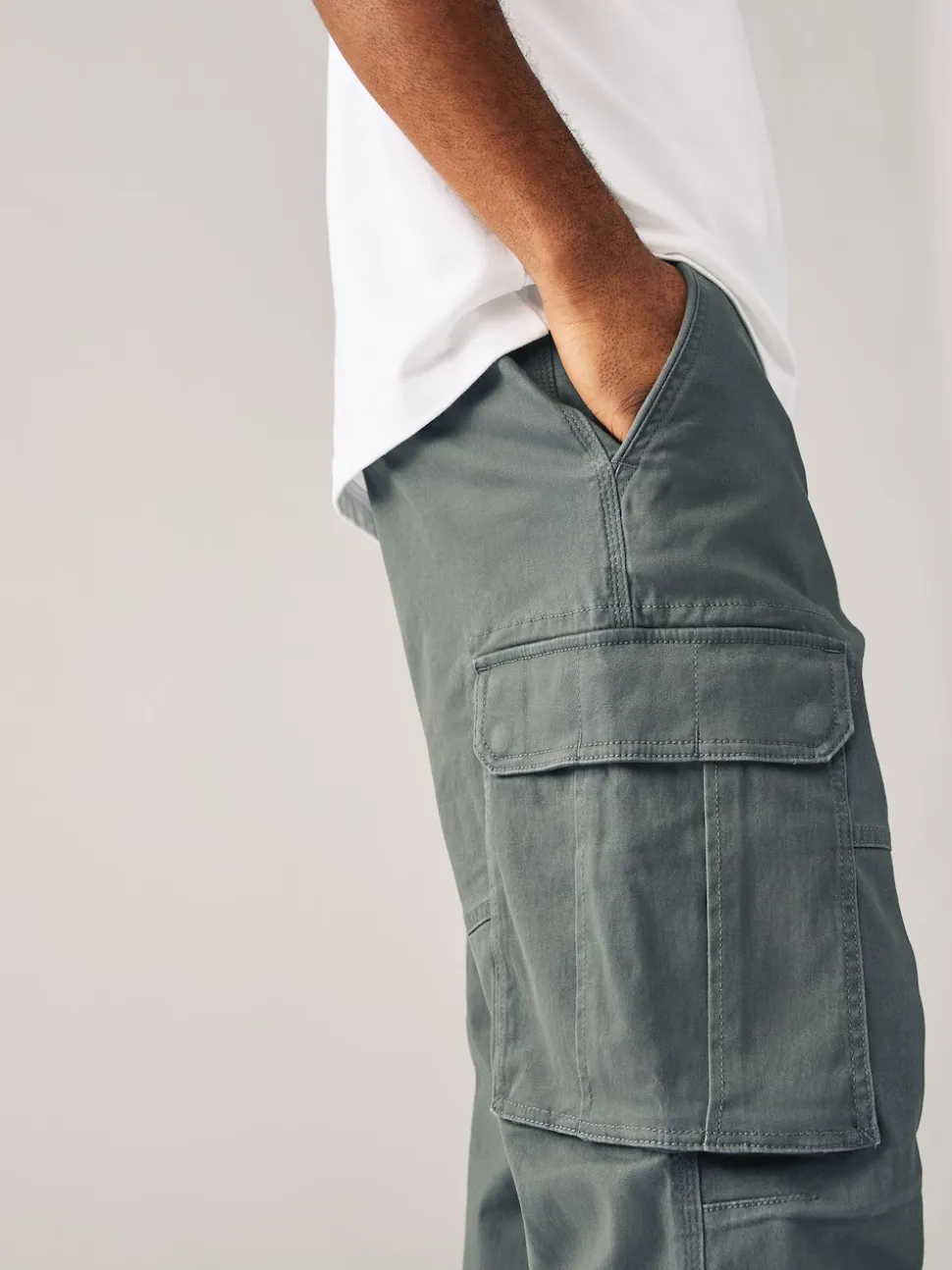 Grey Charcoal Relaxed Fit Cotton Stretch Cargo Trousers