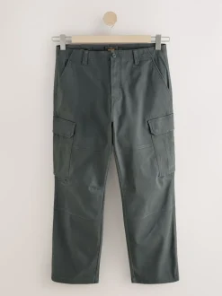 Grey Charcoal Relaxed Fit Cotton Stretch Cargo Trousers