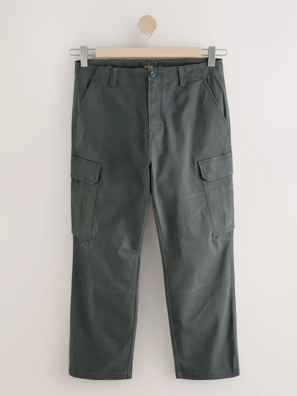 Grey Charcoal Relaxed Fit Cotton Stretch Cargo Trousers