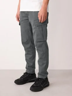 Grey Charcoal Skinny Fit Cotton Stretch Cargo Trousers