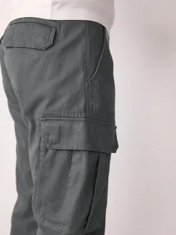 Grey Charcoal Skinny Fit Cotton Stretch Cargo Trousers