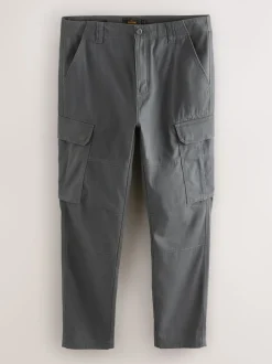 Grey Charcoal Skinny Fit Cotton Stretch Cargo Trousers