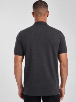 Grey Charcoal Slim Fit Short Sleeve Pique Polo Shirt