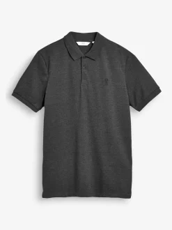 Grey Charcoal Slim Fit Short Sleeve Pique Polo Shirt