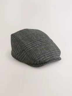 Grey Check Harris Tweed Flat Cap
