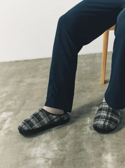 Grey Check Mule Slippers