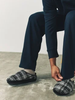 Grey Check Mule Slippers