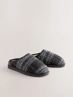 Grey Check Mule Slippers