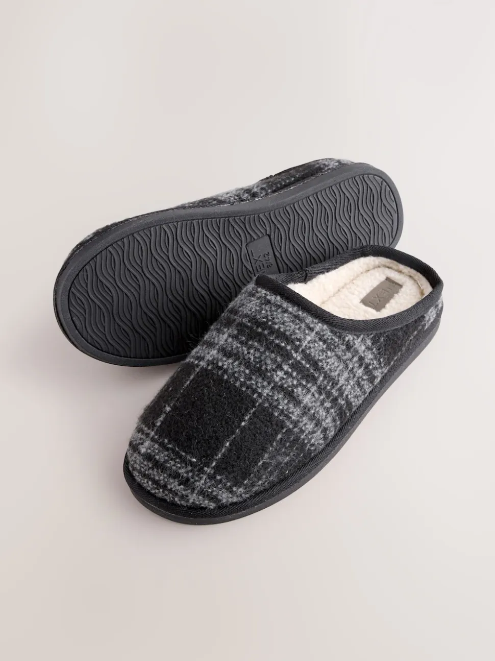 Grey Check Mule Slippers