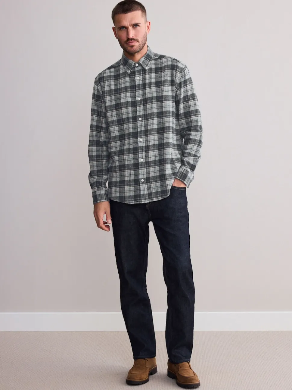 Grey Check Signature Long Sleeve Check Shirt
