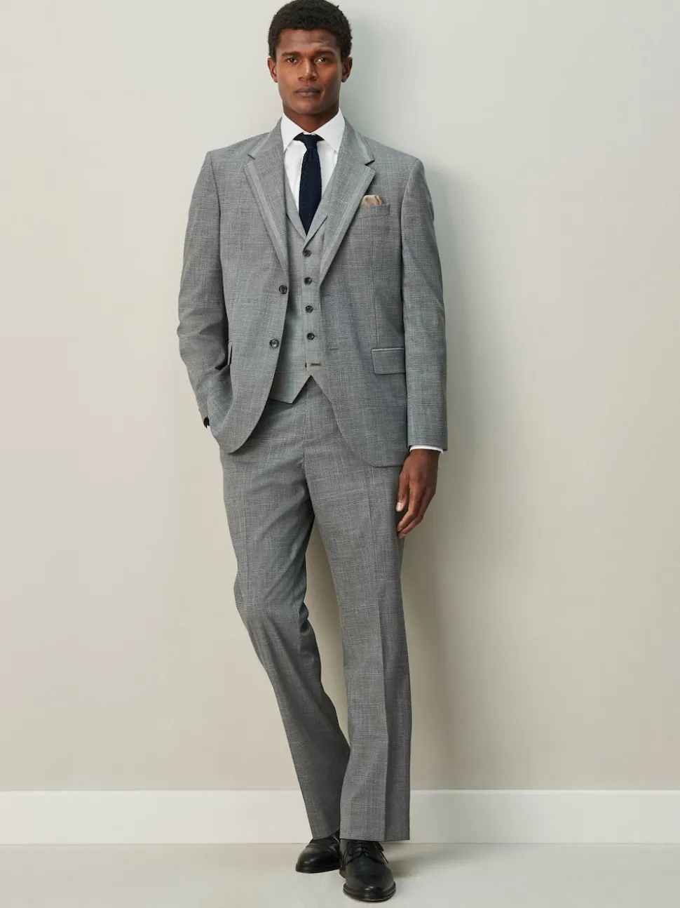 Grey Contrast Fabric Detail Suit Waistcoat
