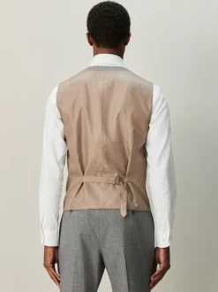 Grey Contrast Fabric Detail Suit Waistcoat