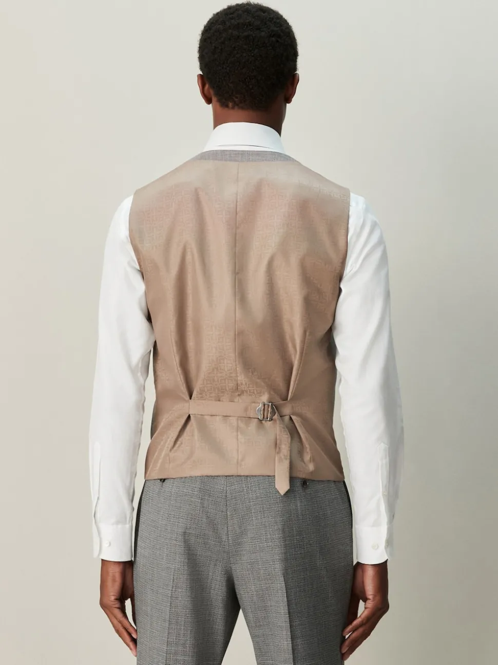 Grey Contrast Fabric Detail Suit Waistcoat