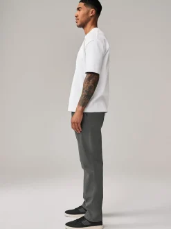Grey Dark Straight Fit Stretch Chinos Trousers